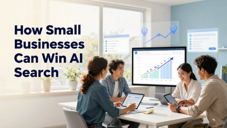 A professional, photorealistic image representing How Small Businesses Can Win AI Search.