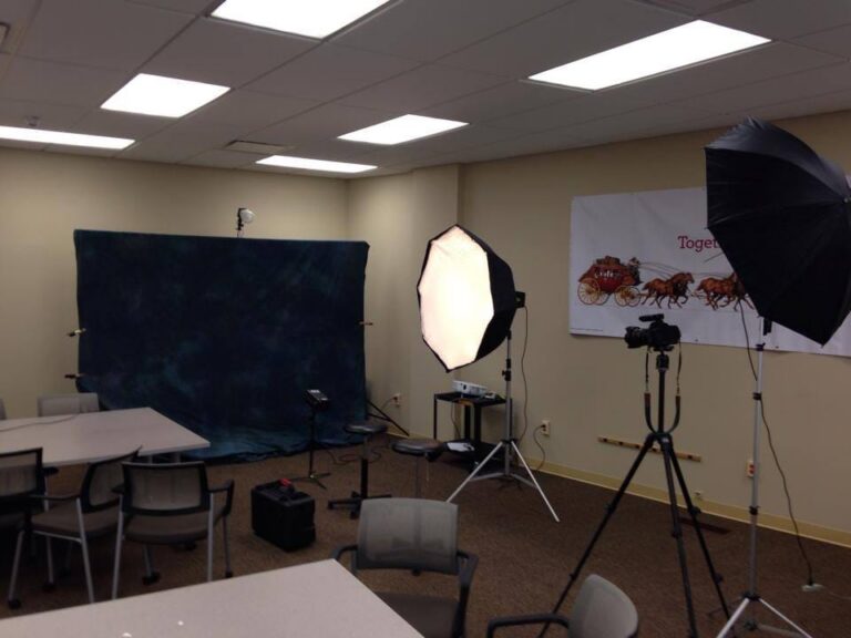 Portable headshot studio set up in a corporate training room